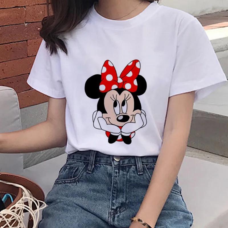 Harajuku футболка с принтом Минни Маус, женская модная футболка с леопардовым глазом, футболка с круглым вырезом и коротким рукавом, белая футболка, Топ для женщин - Цвет: white-A17A17