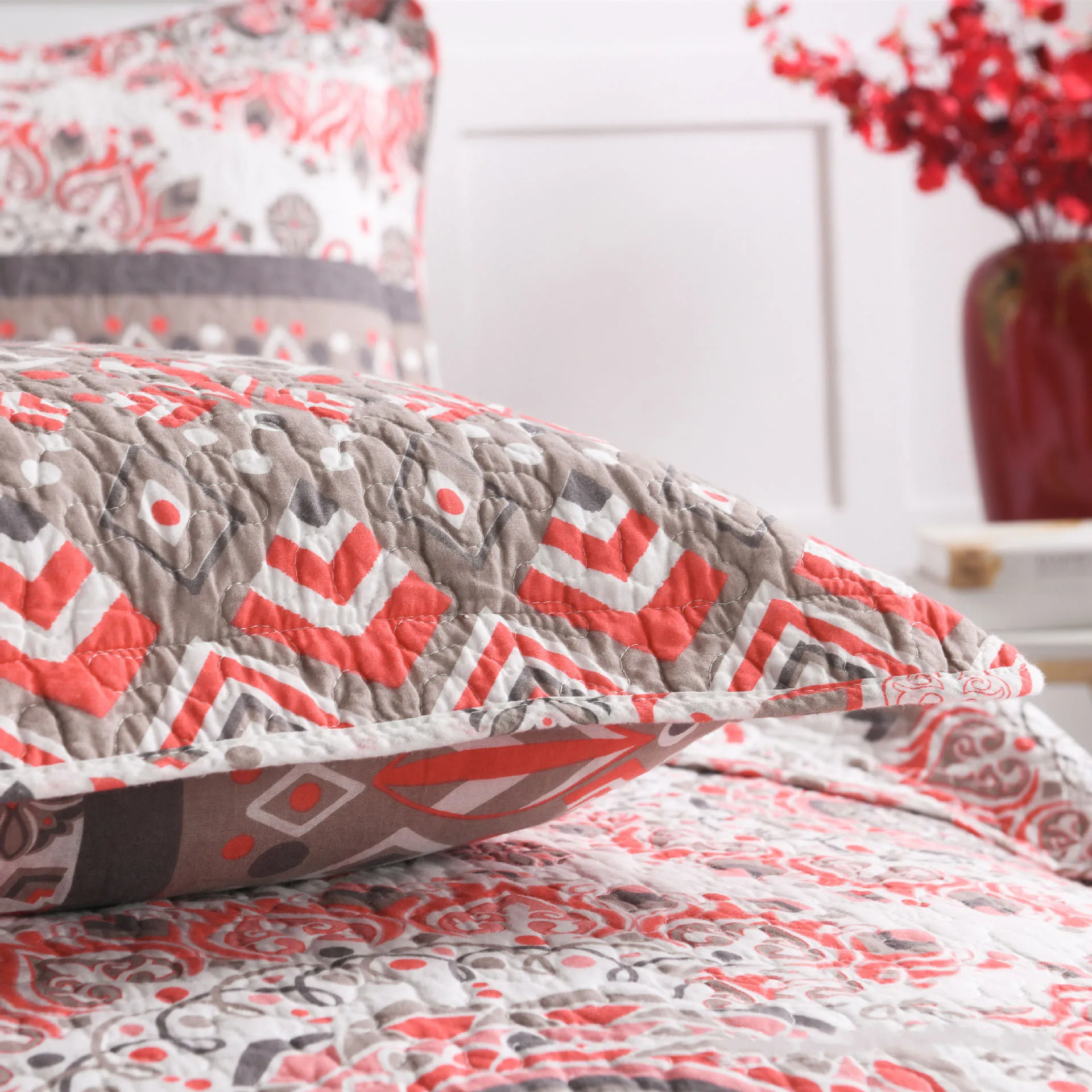 

Orange Print Bedspreads Quilt Set 3pcs Cotton Quilts For Bed Quilted Bedding Bed Cover King Queen Size Coverlet Summer Blanket