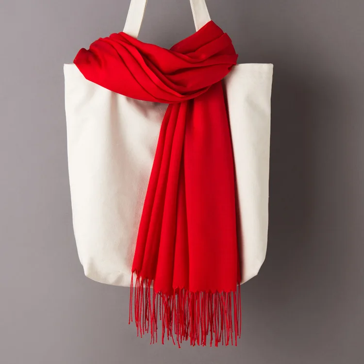 Red Scarf Women Solid Color Cashmere Scarves with Tassel Autumn New Soft Warm Lady Girls Wraps Thin Long Scarf Female Shawl Men Scarf - Цвет: Red Scarf