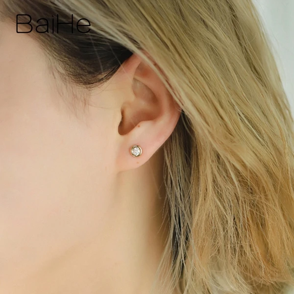 BAIHE Твердые 14 к желтое золото всего 0.20ct H/SI натуральные бриллианты женские Помолвочные мужские Подгонянные алмазные размеры круглые серьги-гвоздики