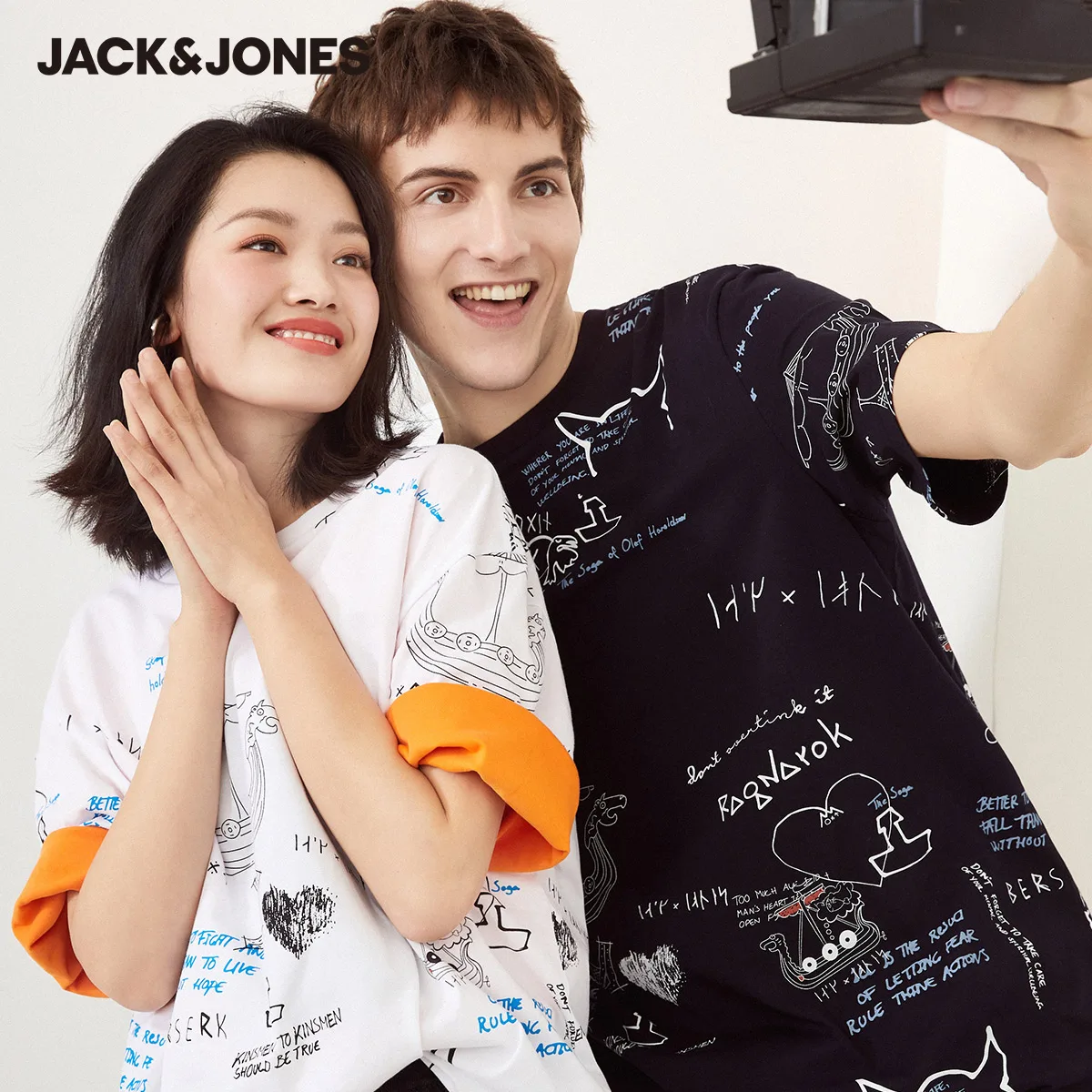 Мужская футболка с короткими рукавами JackJones 100% хлопок принтом граффити круглым