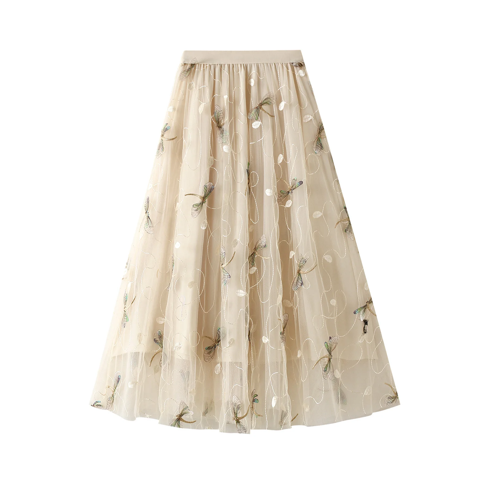 

Женская прозрачная сетчатая сексуальная Длинная юбка, летняя юбка с вышивкой бабочки и высокой талией, ТРАПЕЦИЕВИДНОЕ платье для женщин
