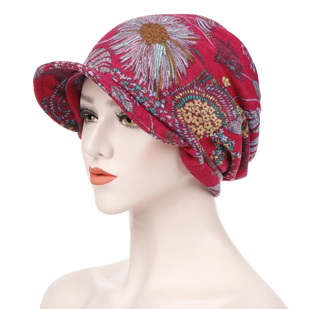 Fashion Women Floral Print Cotton Keep Warm Winter Wide-Brimmed Cap Turban Visor Hat Turbante mujer | Тематическая одежда и