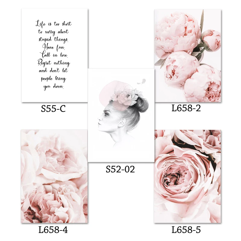 

Scandinavian Pink Peony Flower Poster Nordic Wall Art Life Quote Canvas Print Painting Modern Living Room Decor Picture