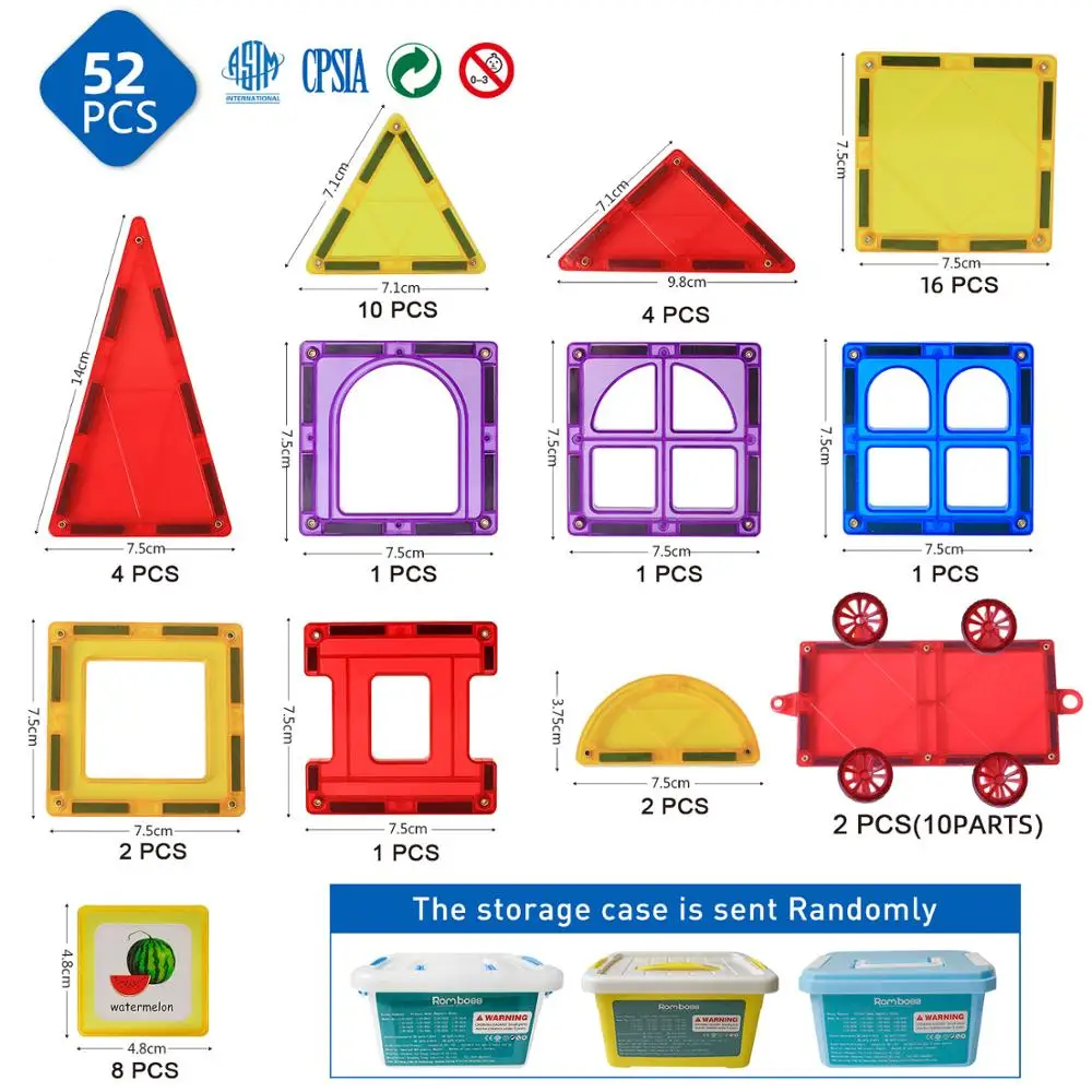 

Romboss Big Size 52 PCS Magnetic Construction Building Blocks Sets Educational Toys Magnetic Tiles for Kids XMAS Gifts