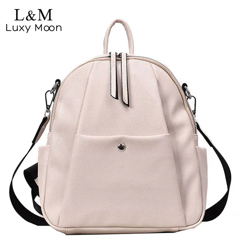 

Small Backpack Women Leather Multifunction Shoulder Bag For Teenage Girls School Bags Fashion Female Pink Solid Backpack XA412