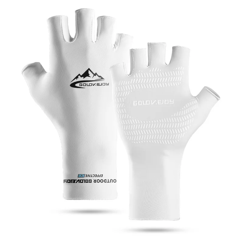 

Ice Silk Sunscreen Gloves Silicone Anti-skid Outdoor Cycling Anti-UV Quick-drying Half-Finger Fishing Golf Gloves