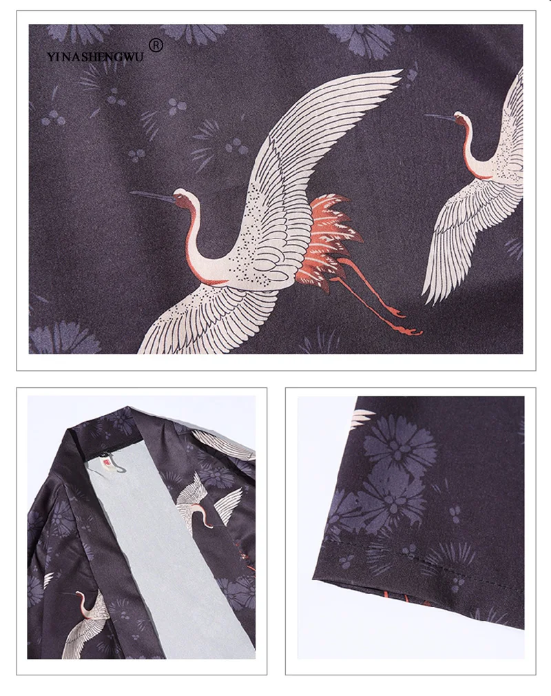 Yukata Женские кимоно кардиган для мужчин традиционное японское кимоно унисекс Harajuku пляжная свободная тонкая рубашка кран печати блузки пальто