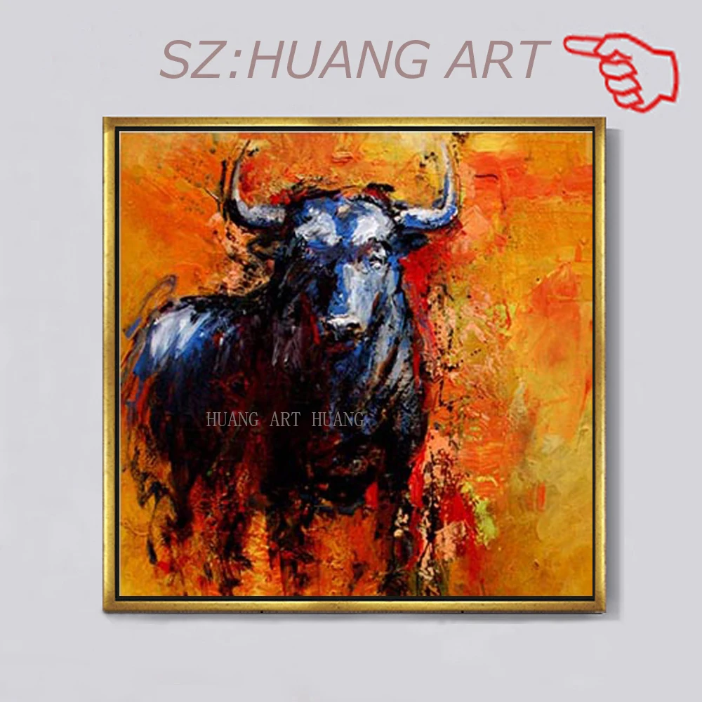 

Unframed Skills Artist Handmade High Quality Abstract Animal Cow Oil Painting Art Painting For Living Room Decoration
