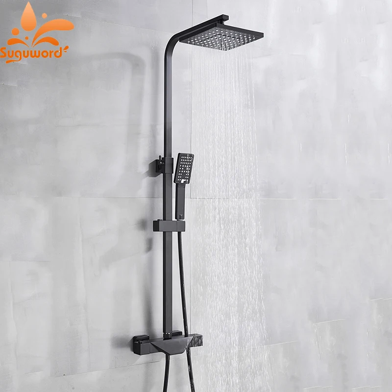 Матовый черный Термостатический смеситель для душа Suguword кран Водопад ванны