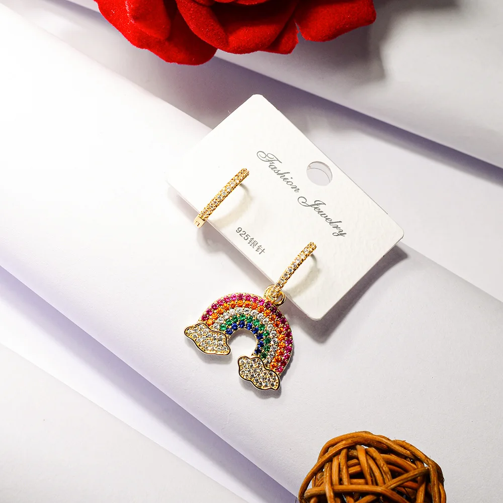 YUN RUO роскошные дамы проложить Циркон Камень Радужная серьга клип S925 Серебряный