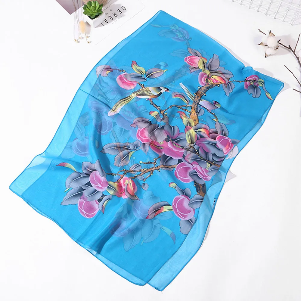

New Chiffon Scarf Women Spring Summer Silk Scarves Thin Flower Shawls And Wraps Foulard Print Hijab Stoles Beach Towel Scarf