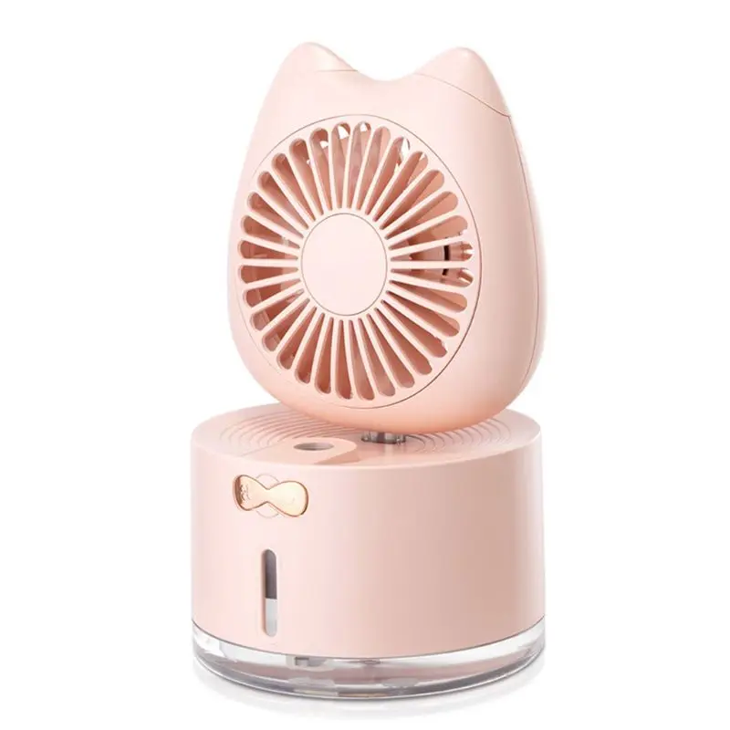 

Portable Mini Cute Cat Humidifier Fan Colorful LED Light Handheld USB Rechargeable Desktop Cooling Misting Air Diffuser