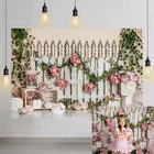 Фон для фотосъемки девочек с изображением деревянного забора розовых цветов зеленых листьев для портретной съемки детей декор для студийной фотосъемки
