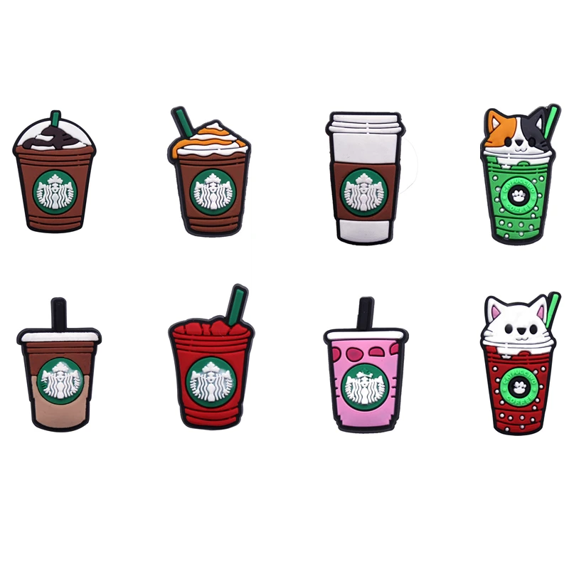 Hot Sale 1pc PVC Coffee Beverage Shoe Charms Shoe Buckles Accessories Fit Bands Bracelets Croc JIBZ Kids Party X-mas Gift