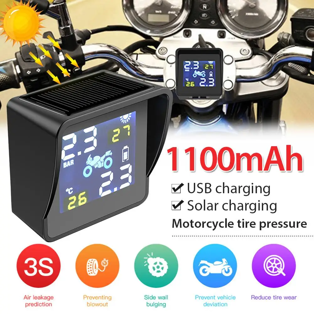 

New Solar Wireless Tire Pressure Monitoring System Motorcycle TPMS Tire Pressure Monitor