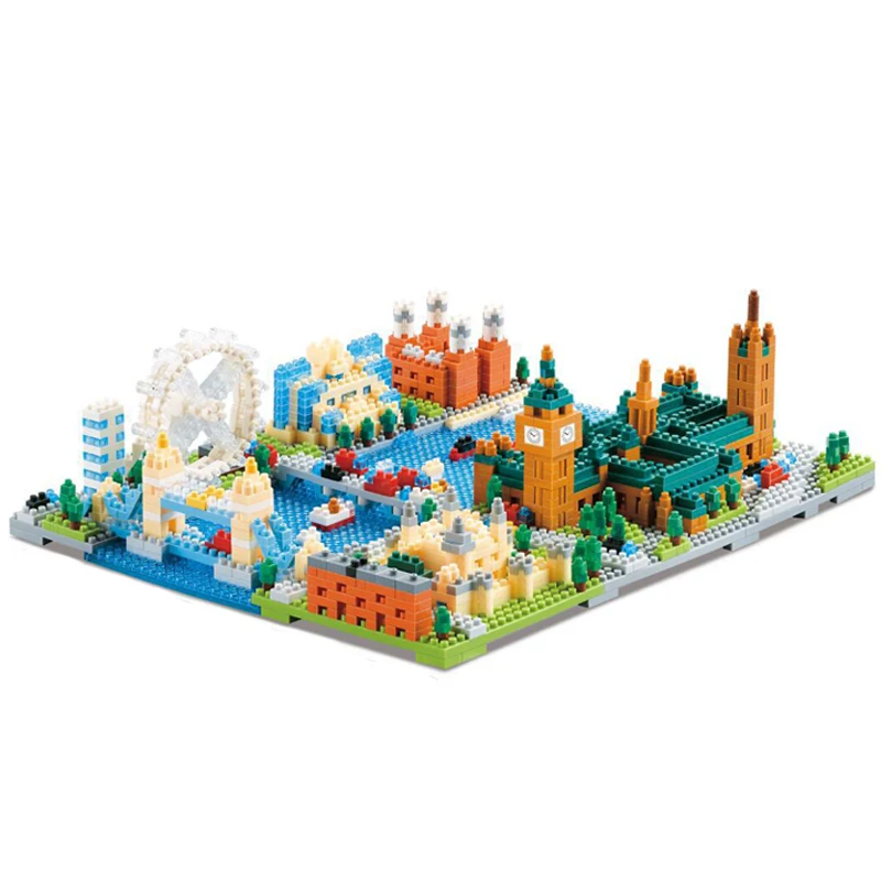 

HC City Architecture Big Ben London Tower Bridge 3D Model Building Blocks Kit DIY Mini Diamond Bricks Assemble Toys for Kid Gift