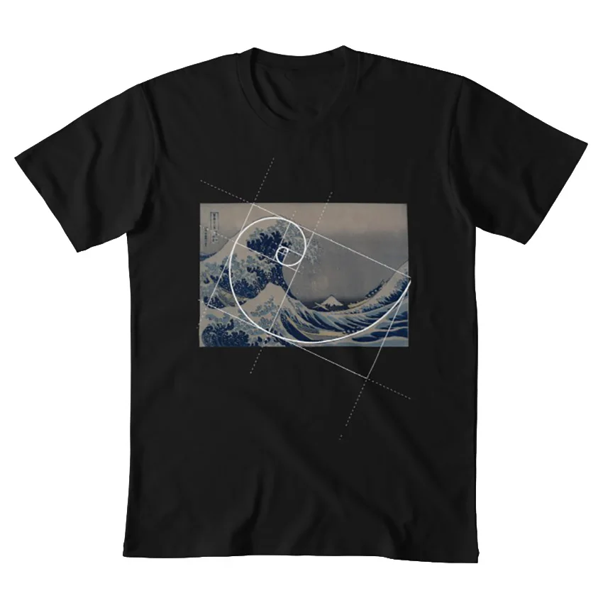 Hokusai Meets футболка Фибоначчи с цифрами Золотое соотношение Золотая средняя