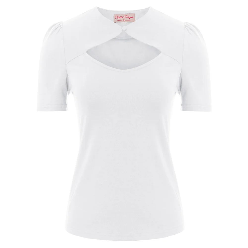 1 шт. топ в стиле ретро с коротким рукавом и вырезами на плечах|Футболки| |