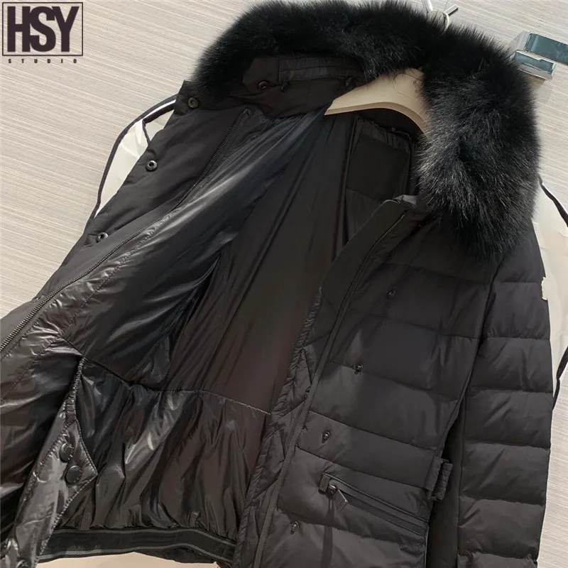 【HSY】 Осень Зима женский пуховик Белый Лисий меховой воротник 90% белый гусиный пух уличная Лыжная Талия пуховик черный/whi
