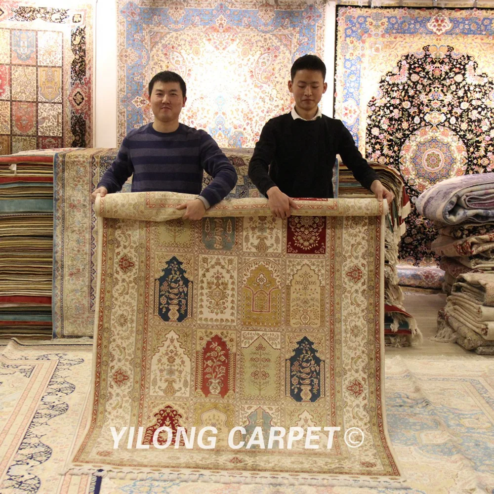 

Yilong 4.6'x6.6' Hand Knotted Silk Carpet Persian Four Season Rugs (YL1783)