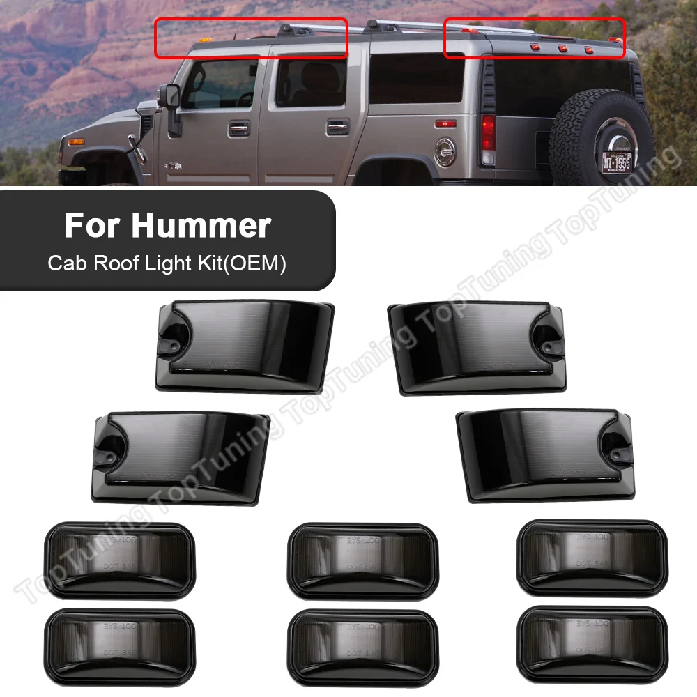 

10PCS Smoked/Clear Front Rear Cab Roof Light Lamp Kit For Hummer H2 2003 2004 2005 2006 2007 2008 2009 H2 SUT 2005-2009 OEM