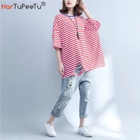 t shirt cotton women oversize striped long tops holes cut loose casual 3 colours tee shirt korean style 2022 summer
