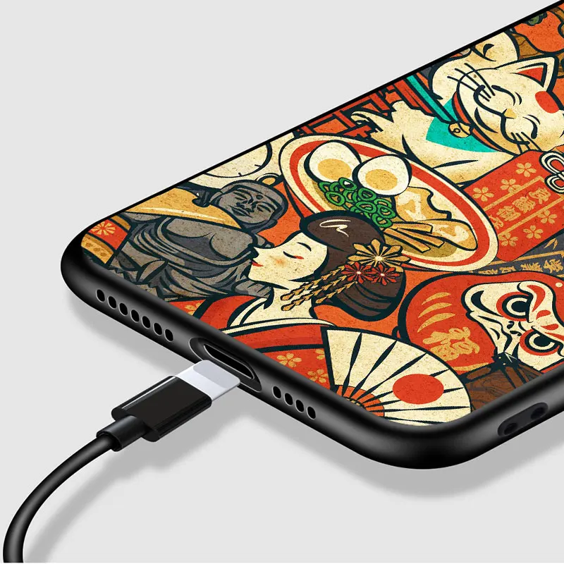 

Japanese wave illustration For iPhone 12 Pro Max Mini 11 Pro XS Max X XR 6S 6 7 8 Plus 5S Soft Black Phone Case