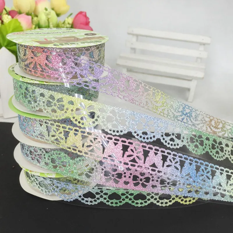 

1 piece Multicolor Gold Glitter Washi Masking Tape Scrapbooking Student Stationery Paper Sticker Lace Tapes DIY Diary Decor