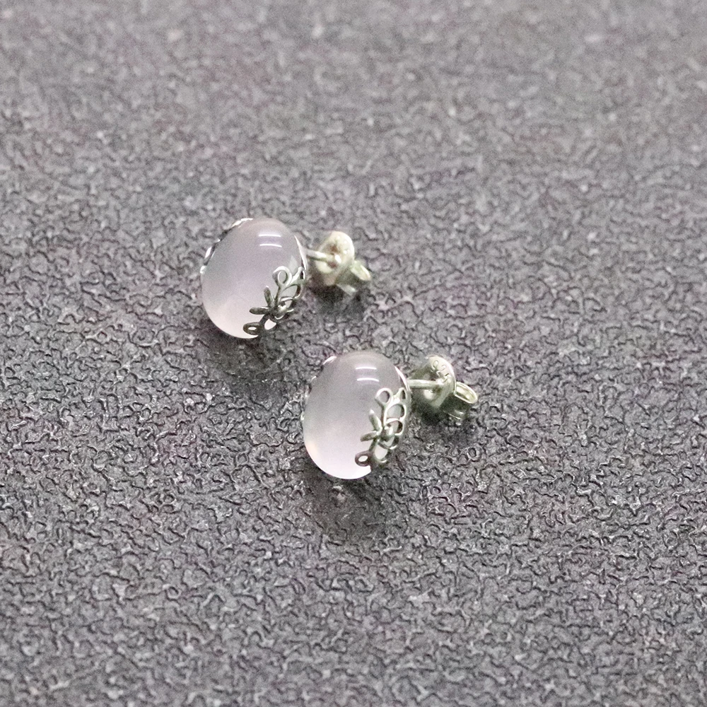 Серьги женские из серебра 925 пробы с натуральным розовым кварцем | Украшения и