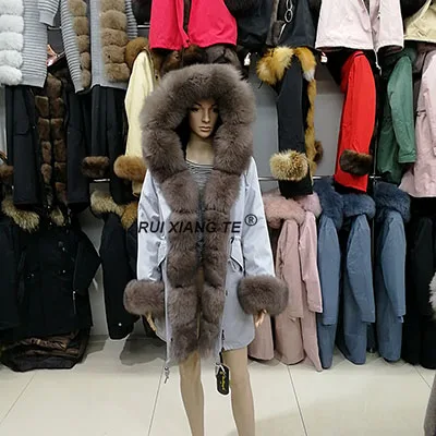 picture color H Модная женская парка из натурального меха лисы, пальто из натурального меха кролика рекс с капюшоном, пальто из натурального меха для длинной зимы - Цвет: picture color H