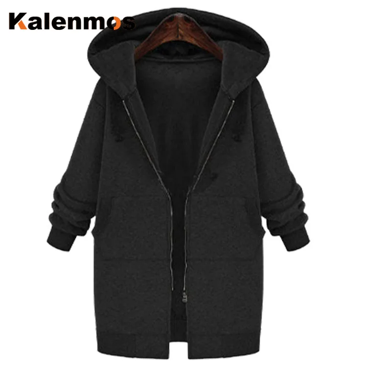 Большие размеры Long длинные зимние толстовки для женщин с карманами на молнии