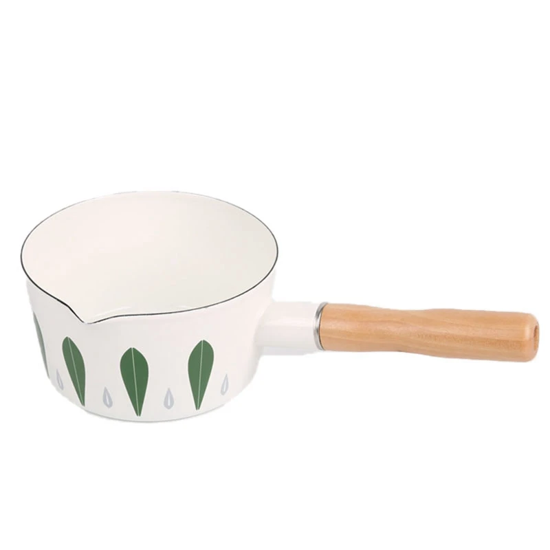 

Эмалированная маленькая молочная кастрюля, сковорода для младенцев, суповая кастрюля с красивыми узорами и деревянной ручкой