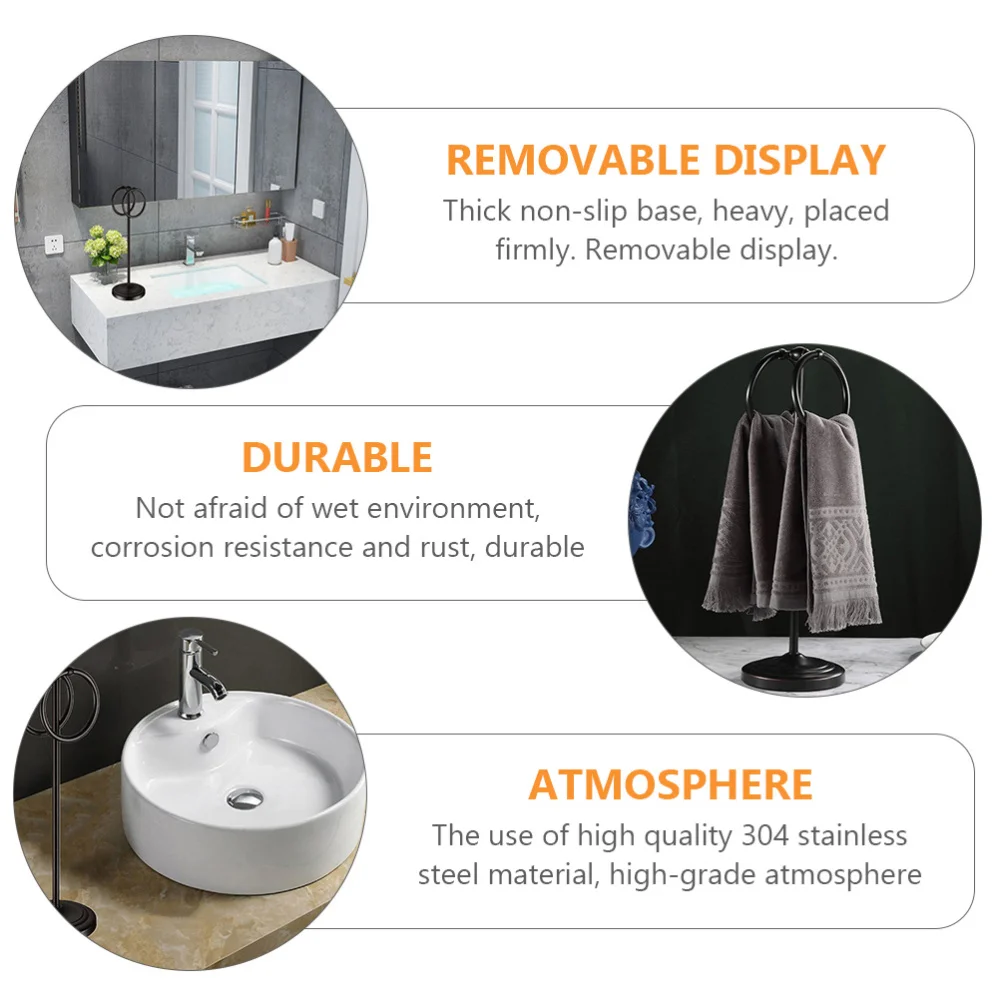 

1Pc Stainless Steel Towel Rack Movable Floor-standing Double Rings Towel Rack