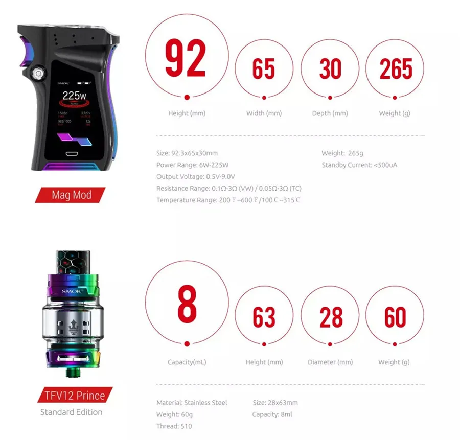 Vape Smok MAG Комплект Elektronik Sigara225W коробка мод испаритель FV12 Prince POD бак катушки сигареты электронная сигарета атомайзер S168