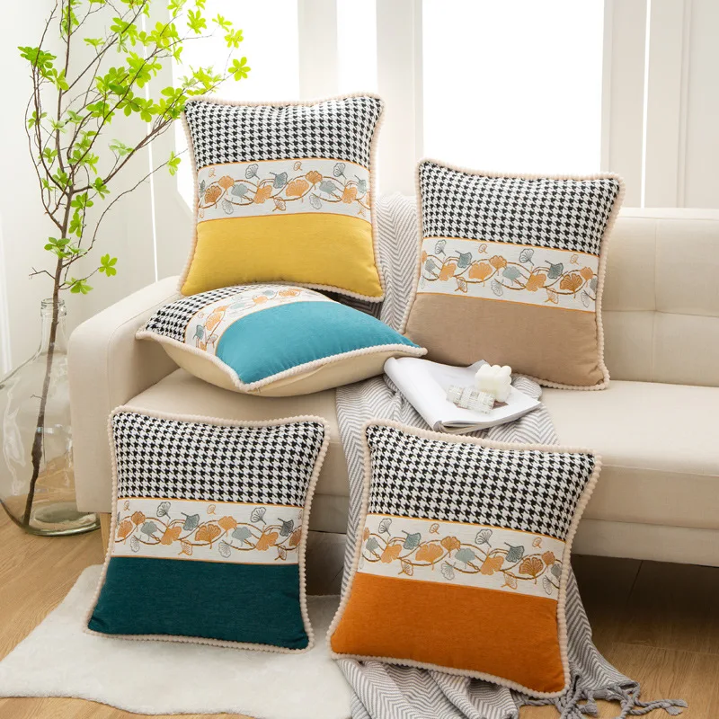 

Chenille Throw Pillows Color Matching Cushion Square Shape Home Decoration Lumbar Supporting Applicable for Car Sofa Bed Chair