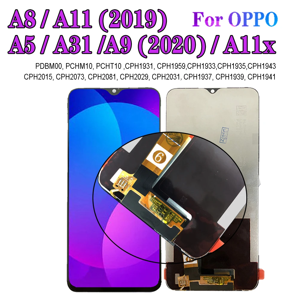 ЖК-дисплей 6,5 дюйма для OPPO A5 A9 2020 A11X A31, дисплей A8 A11 2019, ЖК-экран с сенсорным дигитайзером, ЖК-дисплей cph830, cph10l, cph1944, PCHM10, PDBM00