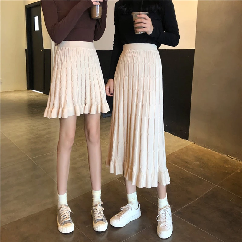 Hommie трикотажная юбка! Так милые плиссированные с рюшами длинная юбка подолом