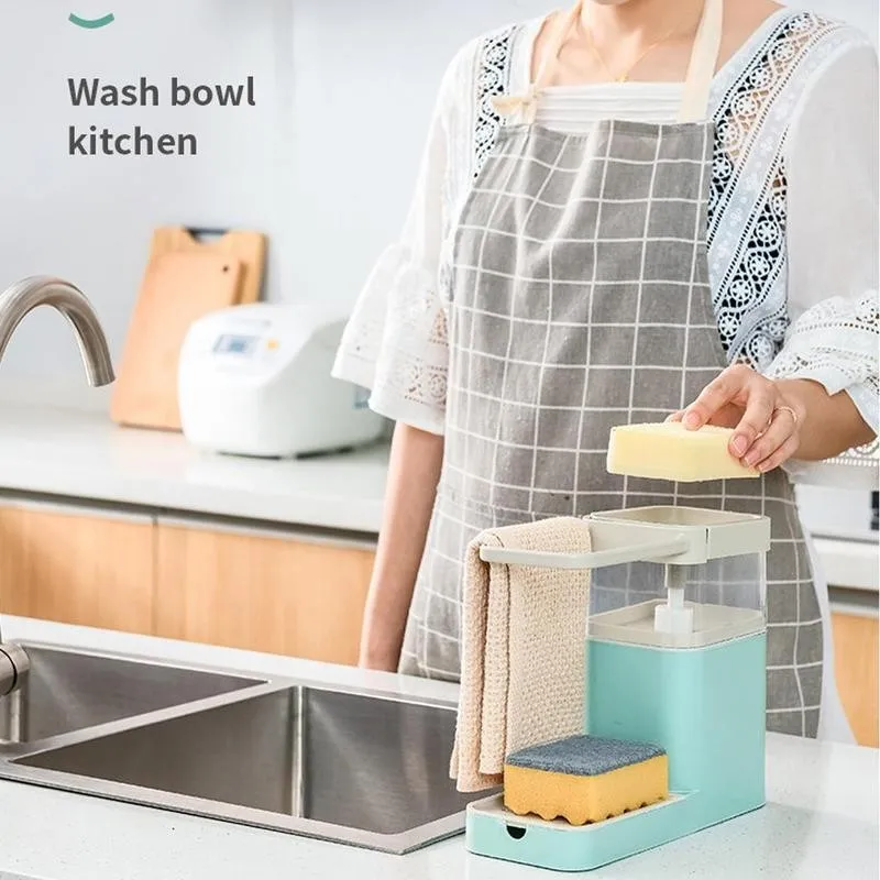

Multifunctional 3 In 1 Soap Dispenser Kitchen Sponge Holder Towel Holder Kitchen Sink Cleaning Combination Rack Draining Rack