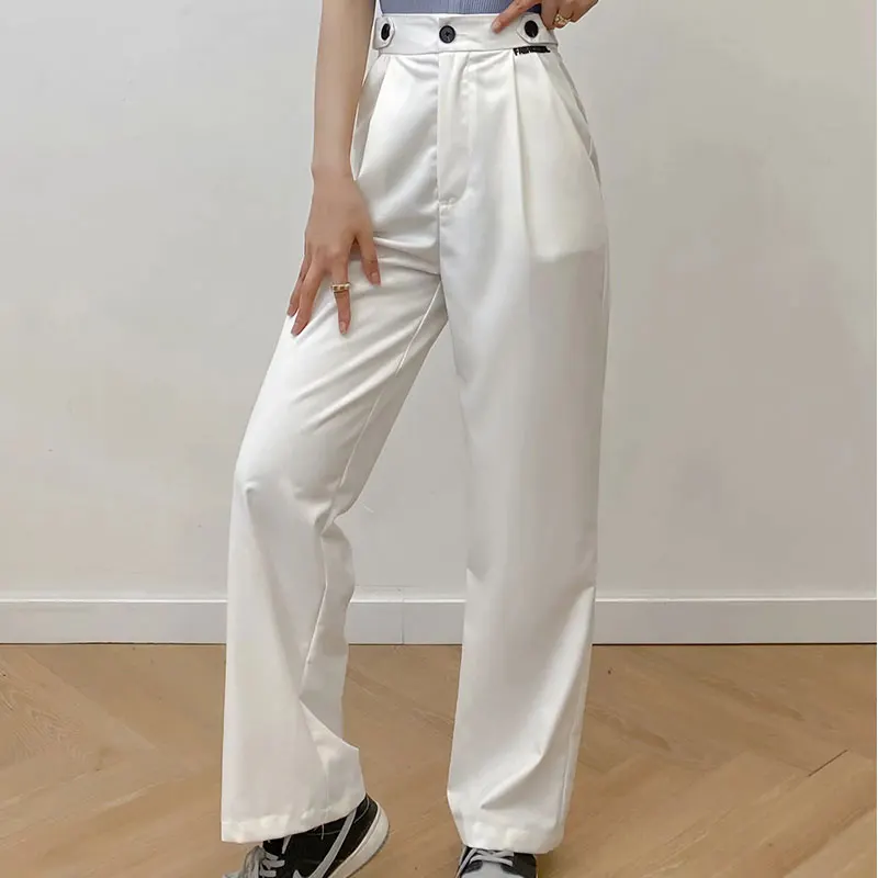 

Women Suit Pants Spring Office Lady Long Trousers 2020ZA Summer New Solid Loose High Waist Pant Three Buttons Female Pants