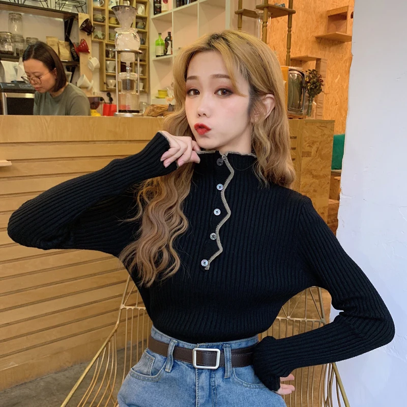 Turtleneck Women Winter Autumn 2020 Long Sleeve Female Slim Thin Ladies Tops Women's Pullovers Pull Femme Ruched Knitted Sweater | Женская