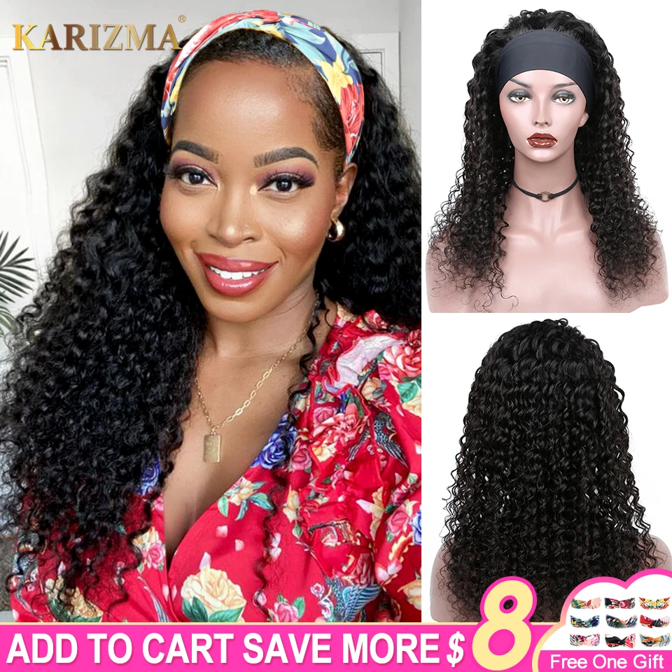 

Brazilian Deep Wave Wigs Headband Wig Human Hair Glueless Full Machine Made Wigs Remy Curly Human Hair Wig For Black Women