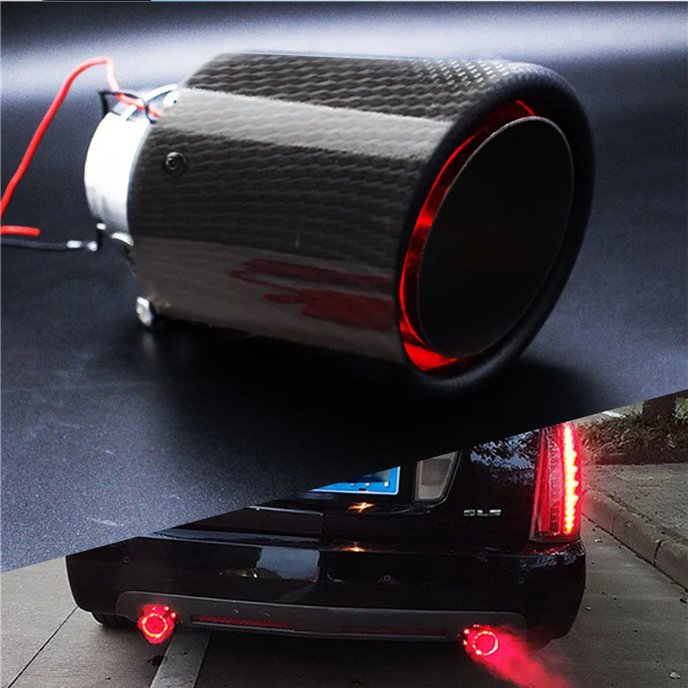 

Universal 35-61mm Inlet Carbon Fiber Color Car Exhaust Muffler Pipe Tip with RED LED Light Car Modified Single Tail Throat