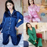 2021 new womens pajamas set imitation silk luxury noble long sleeve nightgown home wear spring autumn nightwear sleepwear solid