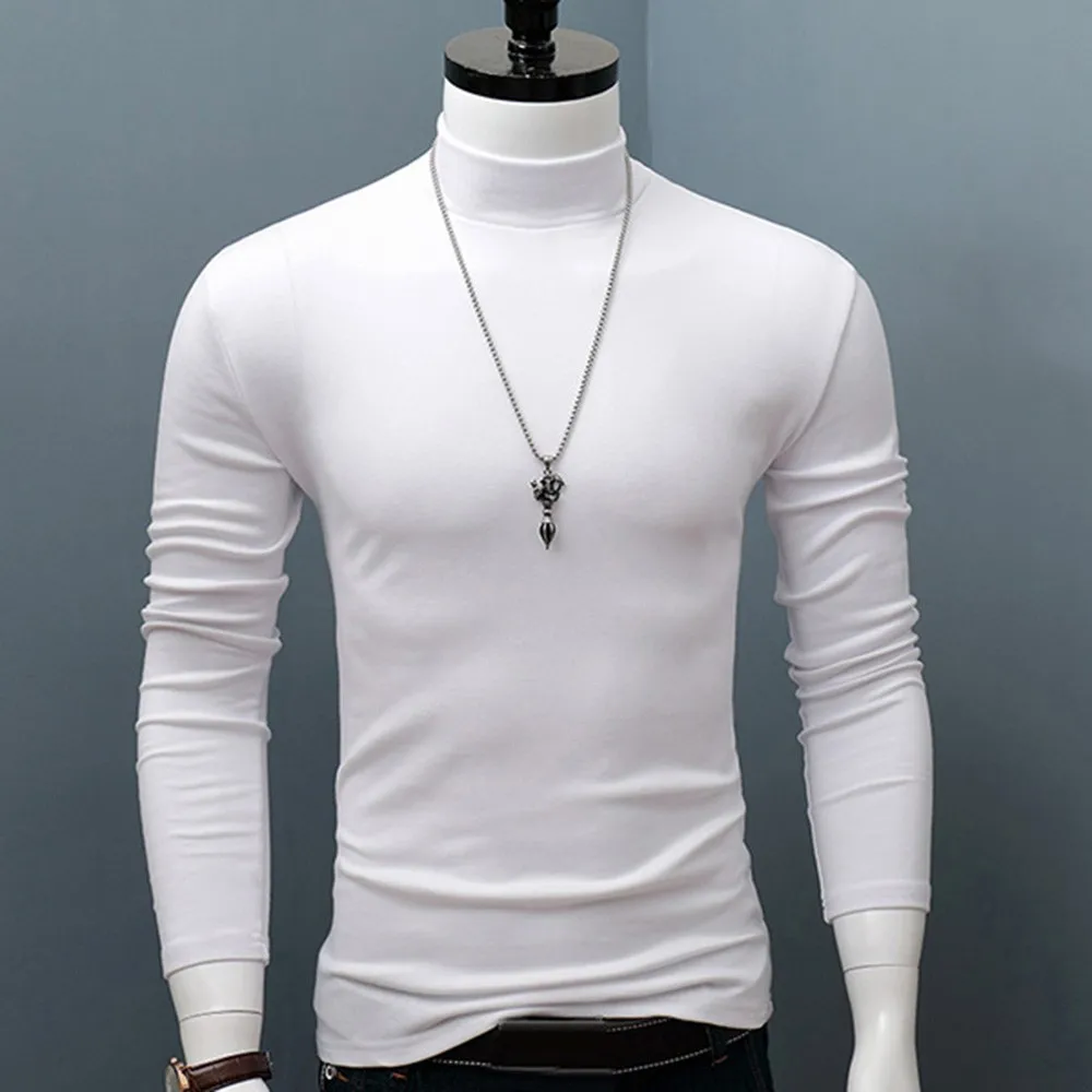 

Winter Warm T-shirt Men Mock Neck Basic Plain Clothing Blouse Pullover Long Sleeve Top Thermal Underwear Comfortable Turtleneck