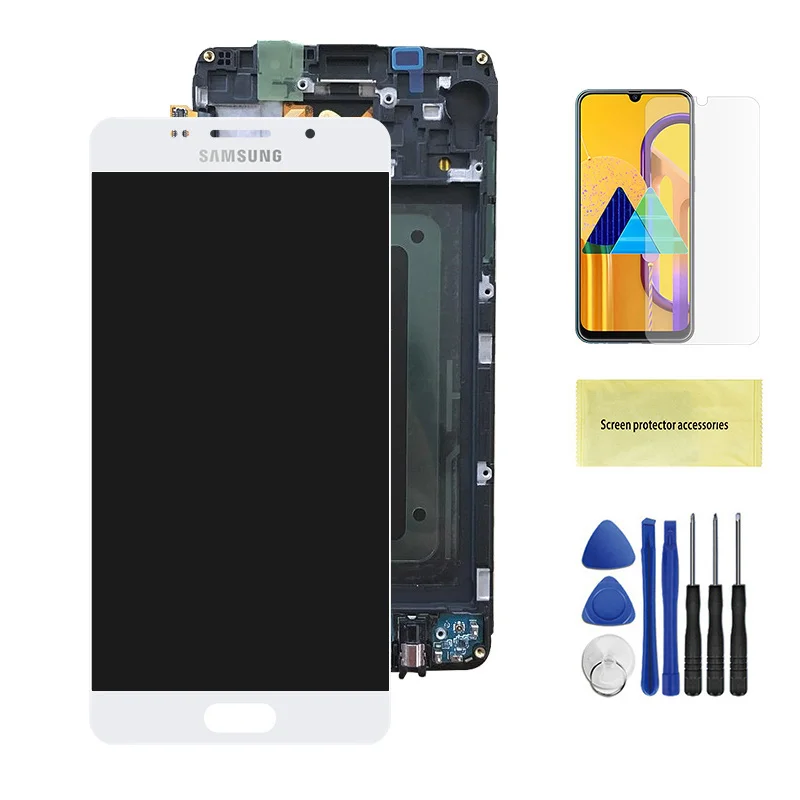 White With Frame A510F ЖК-дисплей для Samsung Galaxy A5 A510 A510FD A510M A510Y ЖК-дисплей Дисплей кодирующий преобразователь сенсорного экрана в сборе для регулировки яркости - Цвет: White With Frame