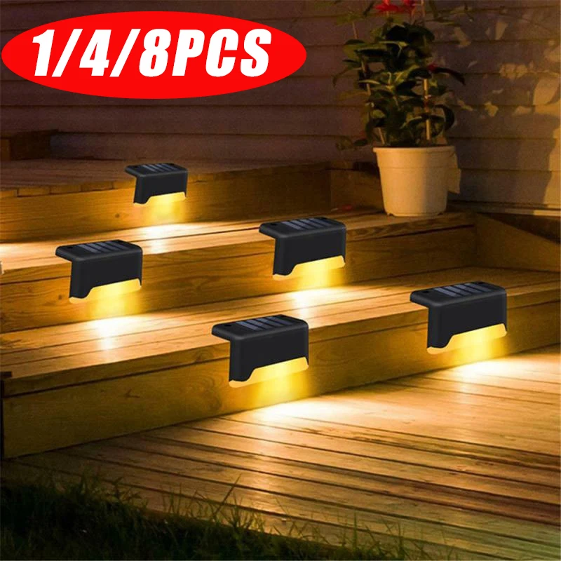 

4/8Pcs Solar Powered Garden Lights Fence Lights Wall Stairs LED Outdoor Garden Lamp Solar Stair Deck Light Waterproof Step Light