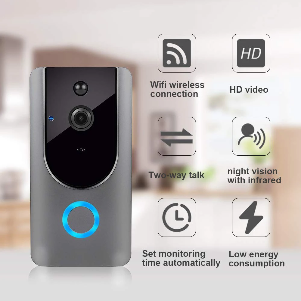 

Battery-Powered Wi-Fi Video Doorbell Camera 8G Card, Smart Wireless Intercom Doorbell 100W HD Camera Standby Time Up To 8 Months