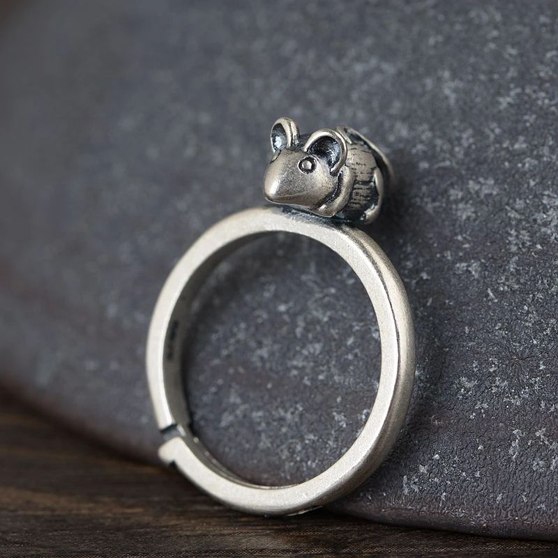 GAGAFEEL 925 Sterling Silver Cute Mouse Finger Rings for Women Retro Rat Animal Open Ring Pendant Jewelry | Украшения и