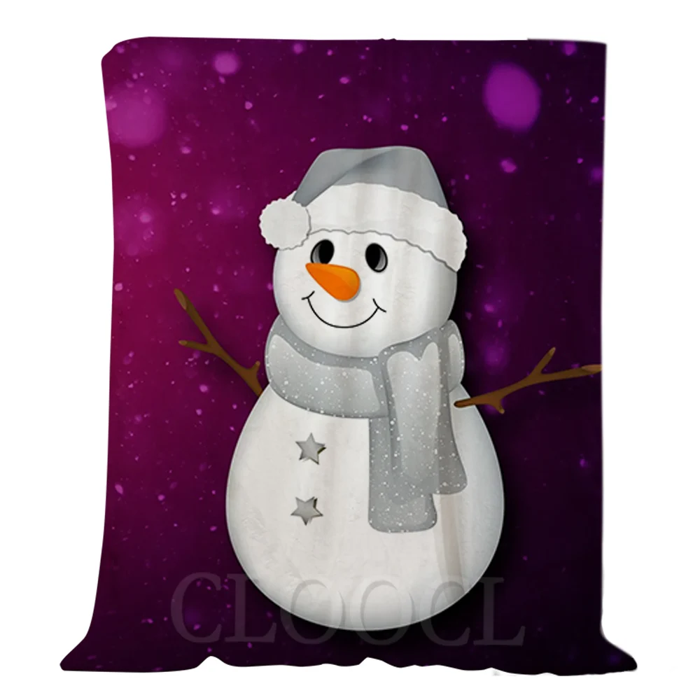 

CLOOCL Christmas Flannel Blankets Cartoon Snowman Print Plush Quilts Gifts For Girls Boys Keep Warm Casual Blankets